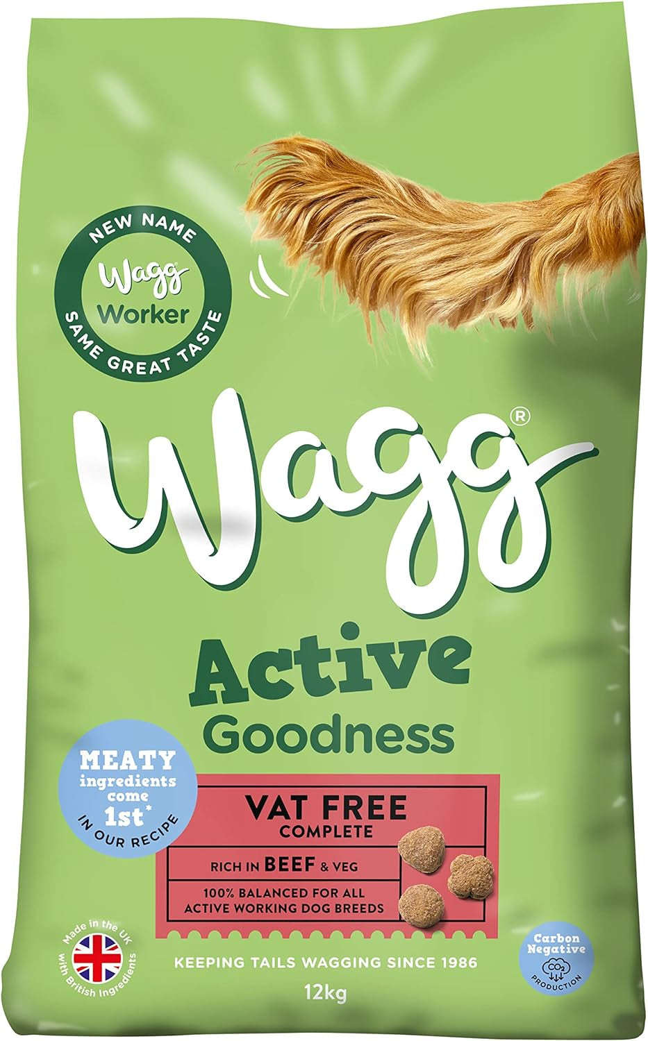 Active Goodness Complete Dry Adult Dog Food Beef & Veg 12Kg - for All Active Working Dog Breeds