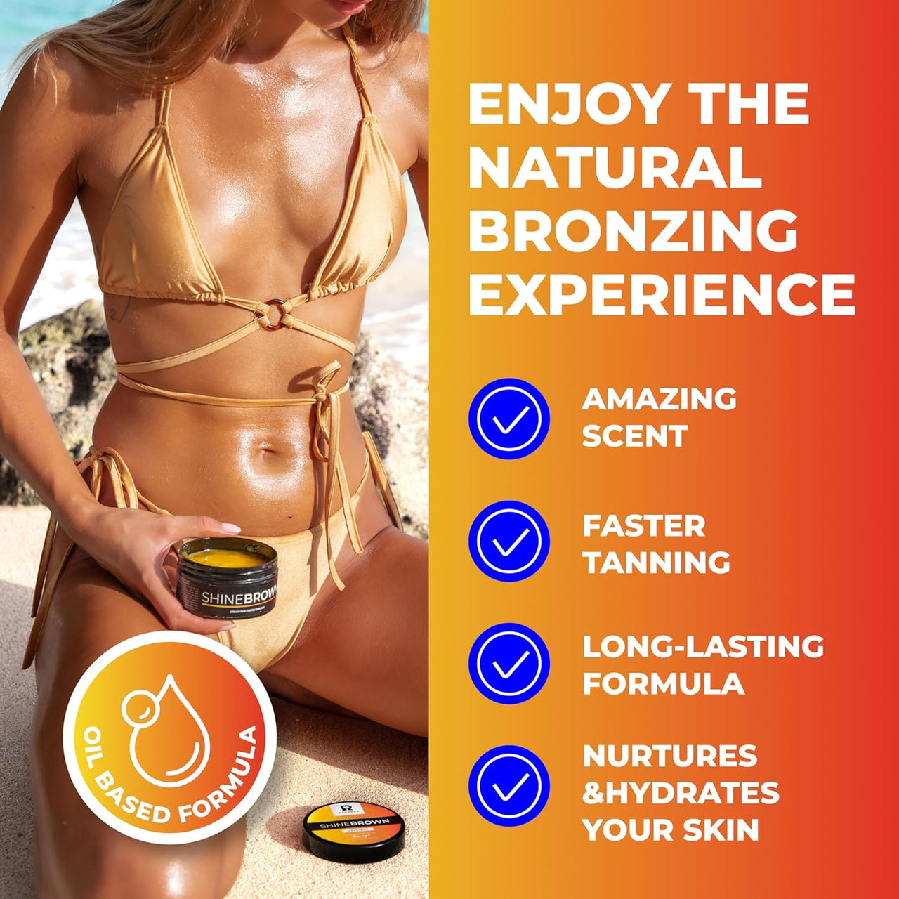 Shine Brown Sunbed Tanning Accelerator (210 Ml), Sunbed Cream Effective in Sunbeds & Outdoor Sun, Achieve a Natural Tan with Natural Ingredients