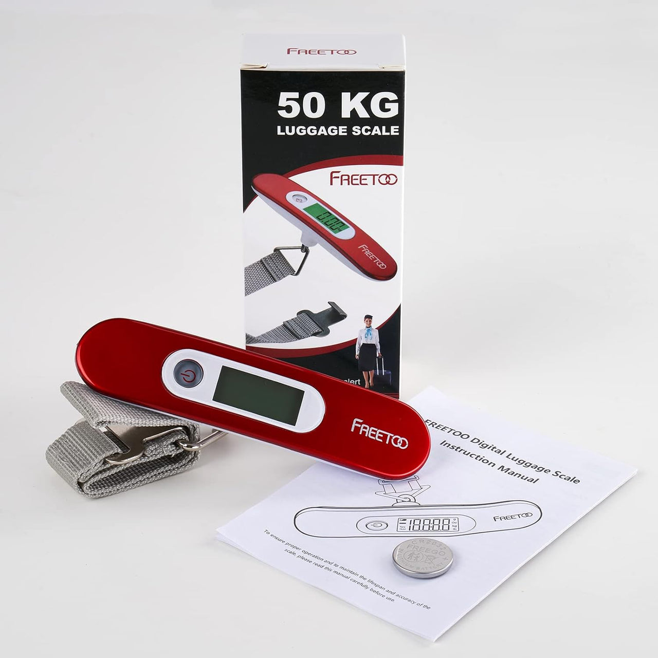 Luggage Scale Portable Digital Weight Scale for Travel Suitcase Weigher with Tare Function 110 Lb/ 50Kg Capacity Red