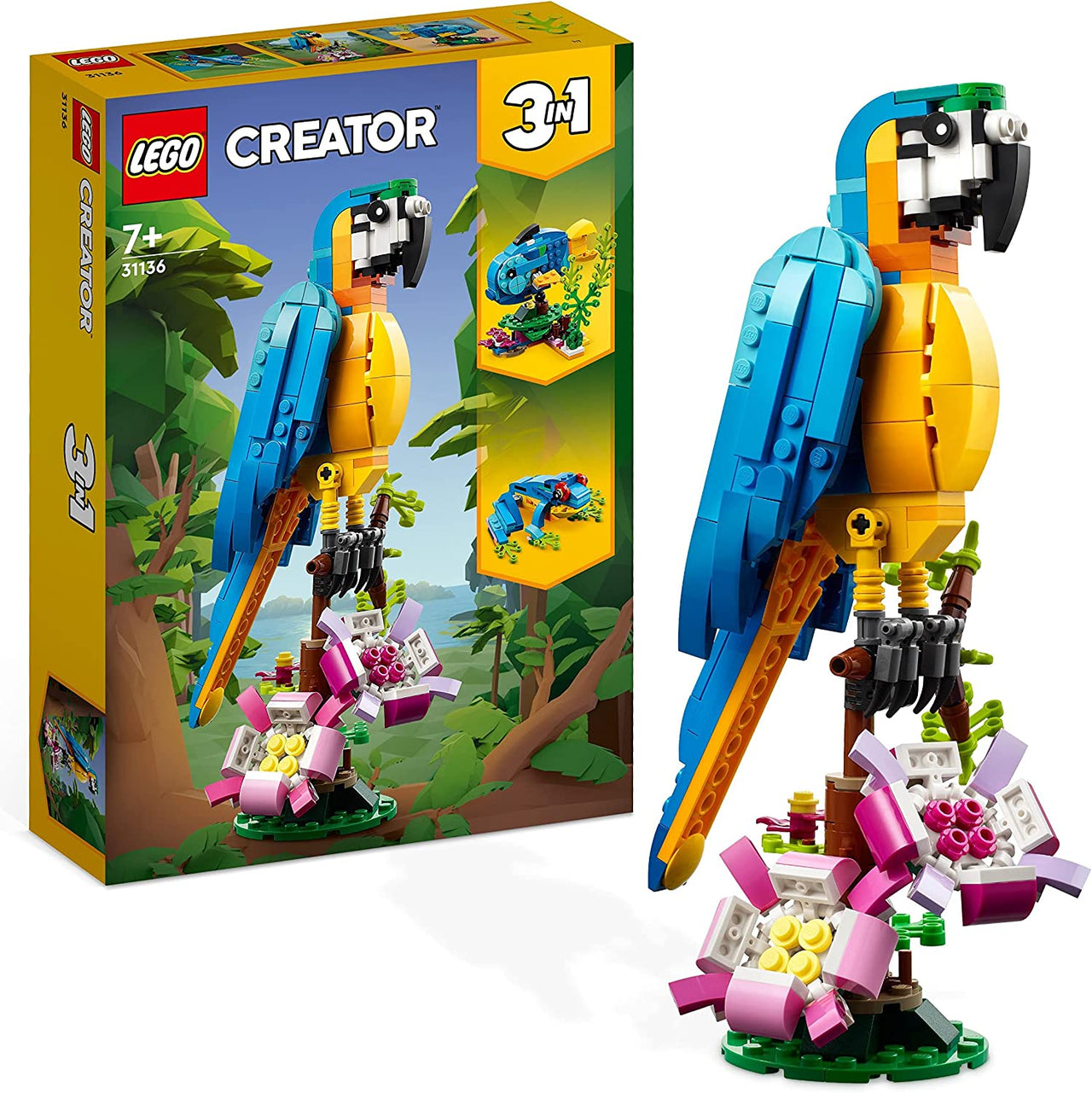 Creator 3 in 1 Exotic Parrot to Frog to Fish Animal Figures Building Toy, Creative Toys for Kids Aged 7 and up 31136