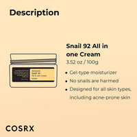 Thumbnail for Advanced Snail 92 All in One Cream, 3.53 Oz/100G | Moisturizing Snail Mucin Secretion Filtrate 92% | Facial Moisturiser, Long Lasting, Deep & Intense Hydration, Korean Skin Care