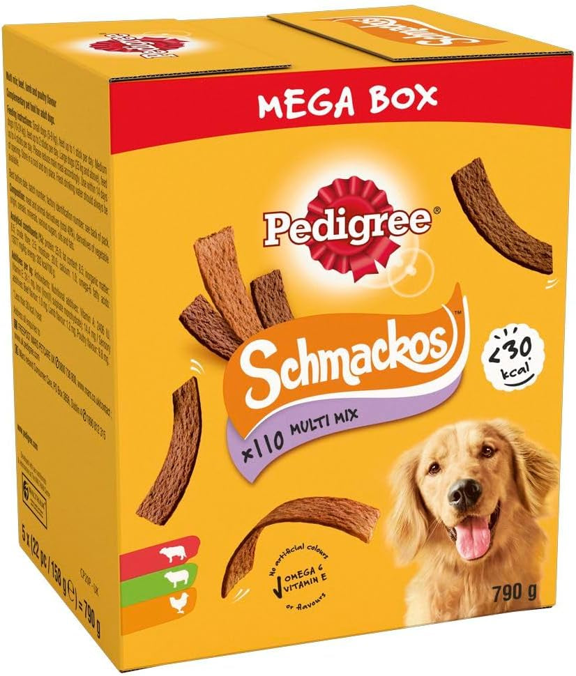 Schmackos Mega Pack 110 Strips Snacks, Dog Treat Multipack with Beef, Lamb and Poultry Flavours, 790 G (Pack of 1)