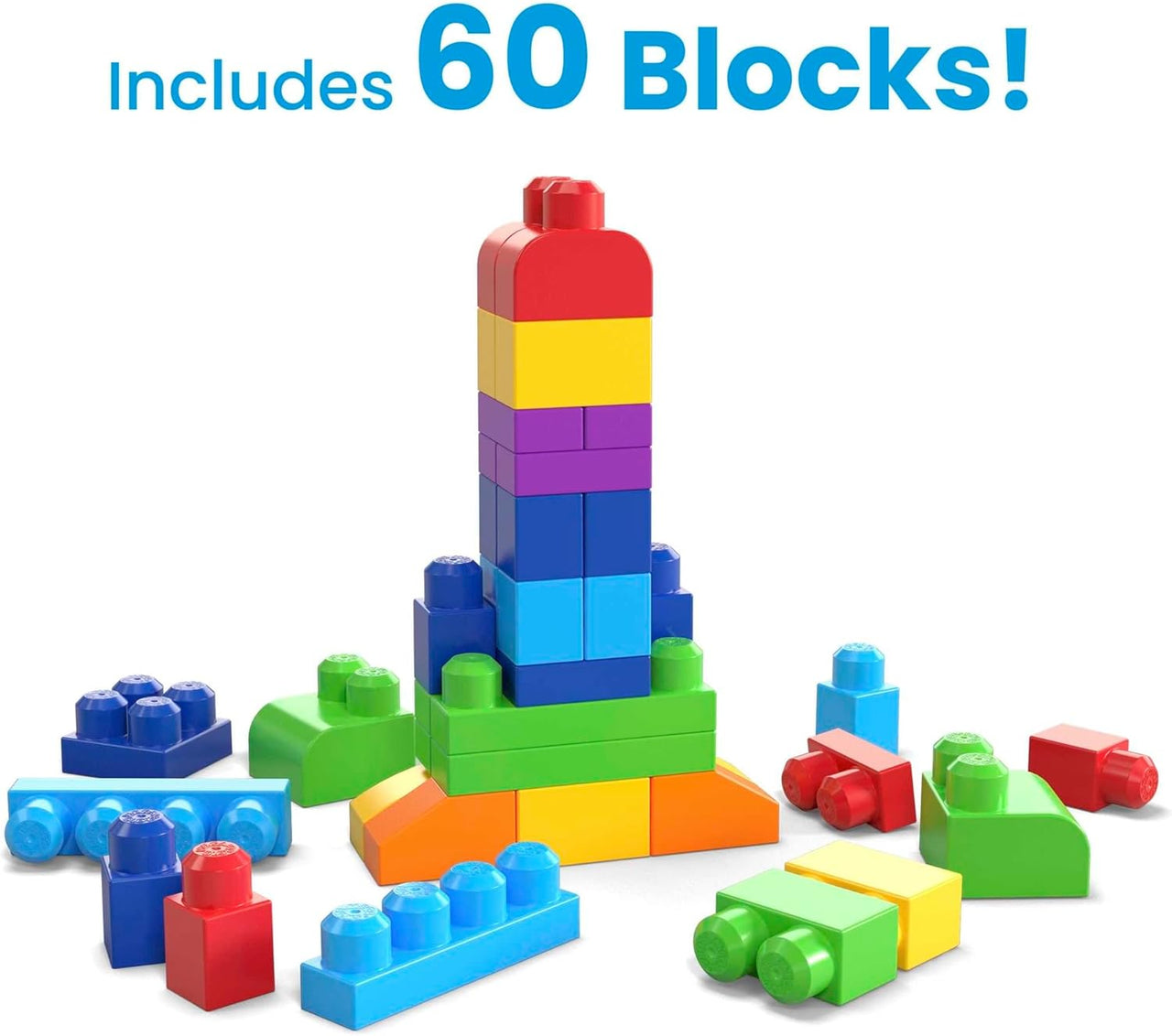 BLOKS Big Building Bag Building Set with 60 Big and Colorful Building Blocks, and 1 Storage Bag, Toy Gift Set for Ages 1 and Up, DCH55