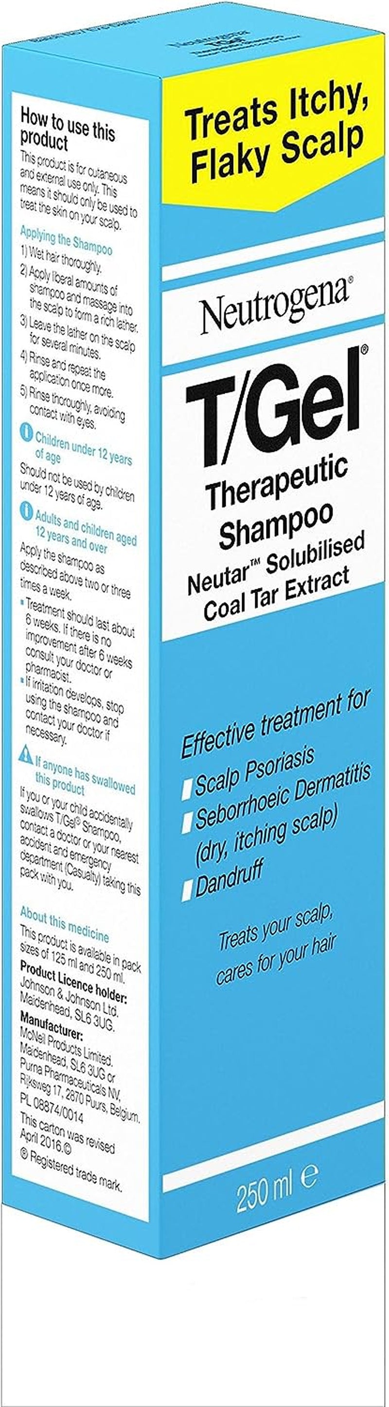 T/Gel Therapeutic Shampoo for Flaky, Itchy Scalp (1X 250Ml), Anti-Dandruff Shampoo for the Treatment of Scalp Psoriasis, Seborrheic Dermatitis and Dandruff, Medicated Shampoo for Itchy and Flaky Scalp