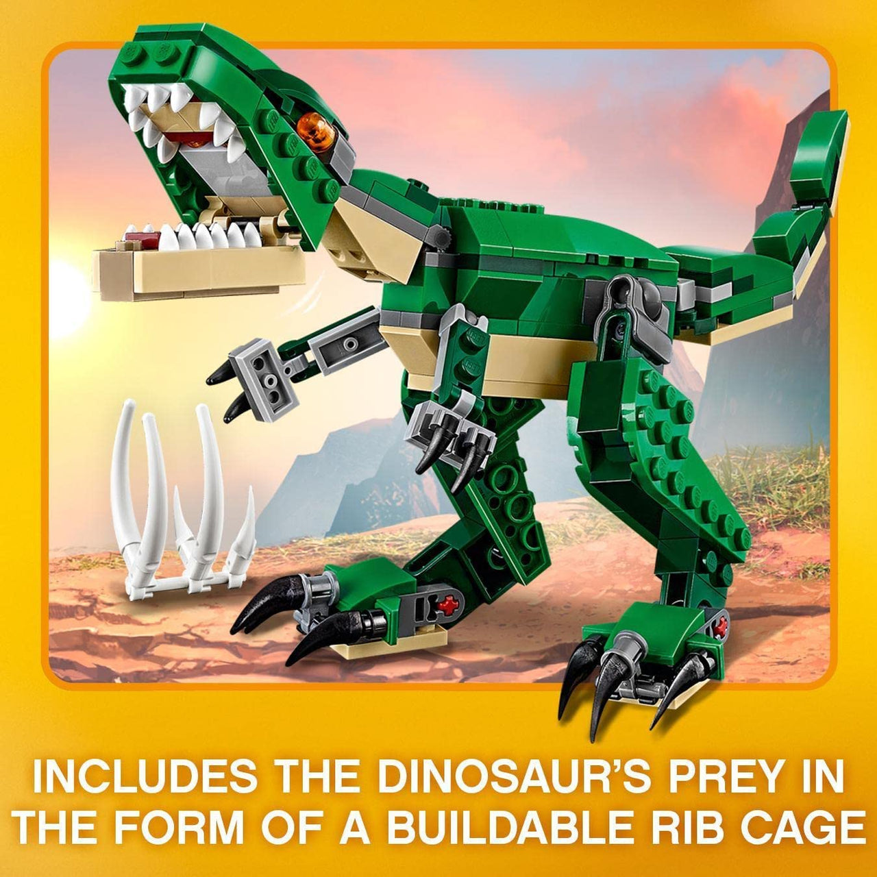 31058 Creator Mighty Dinosaurs Toy, 3 in 1 Model, T. Rex, Triceratops and Pterodactyl Dinosaur Figures, Gifts for 7-12 Year Old Kids, Boys & Girls