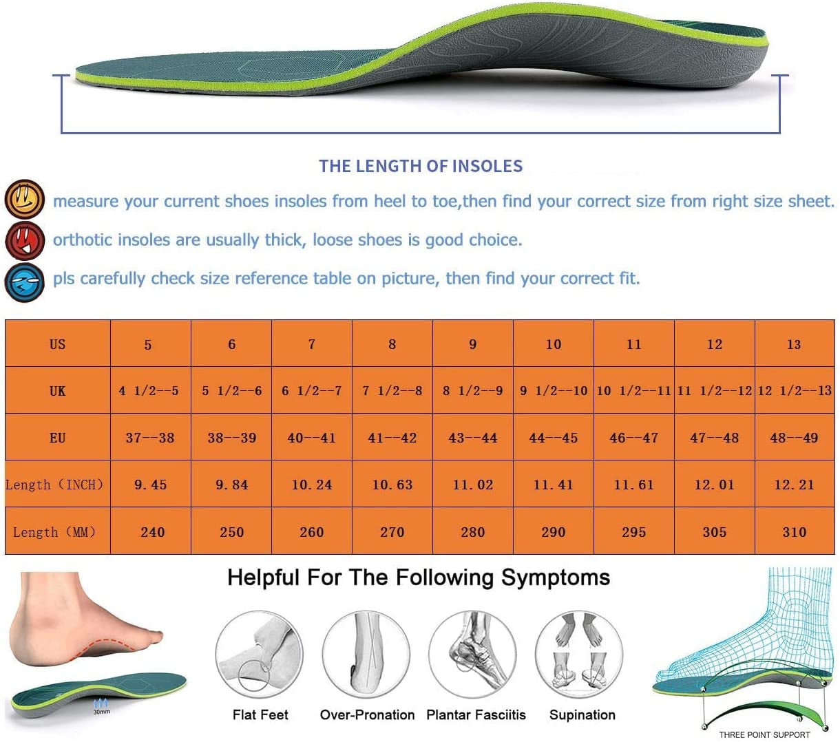 Plantar Fasciitis Arch Support Orthopedic Insoles Relieve Flat Feet Heel Pain Shock Absorption Comfortable Inserts