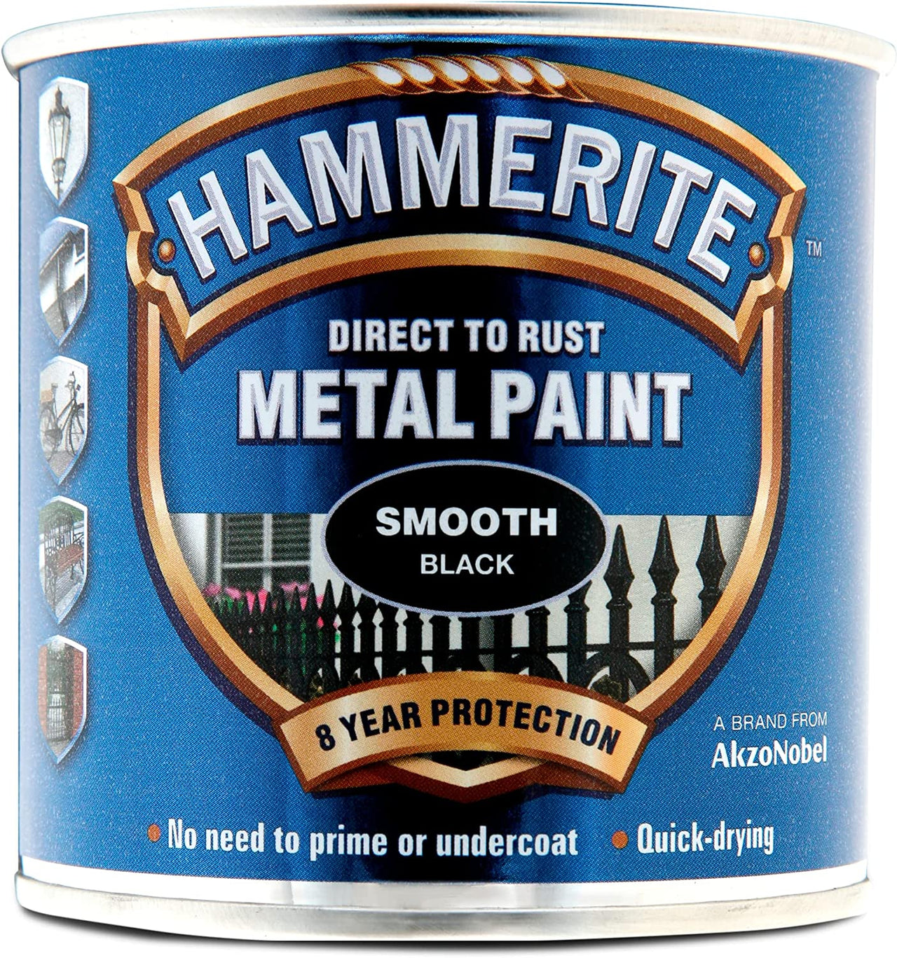 Paint Direct to Rust Exterior Gloss Black Metal Paint, Smooth Finish. Corrosion Resistant Black Gloss Paint and Rust Remover, 8 Year Protection - 250Ml Tin 1.25 Sqm Coverage