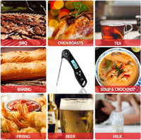 Thumbnail for Digital Meat Thermometer, Instant Read Food Thermometer with Backlight LCD Screen, Foldable Long Probe & Auto On/Off, Perfect for Kitchen, BBQ, Water,Meat, Milk, Cooking Food (Black)