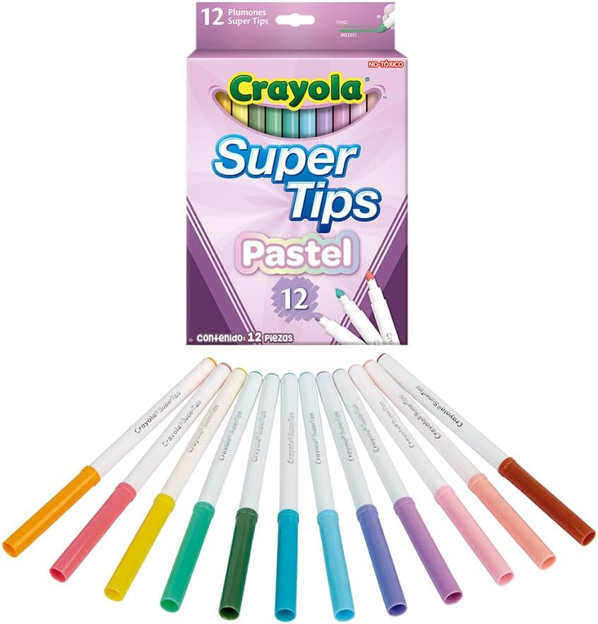 Pastel Supertips Washable Markers - Assorted Colours (Pack of 12), Premium Felt Tip Pens That Can Easily Wash off Skin & Clothing, Ideal for Kids Aged 3+