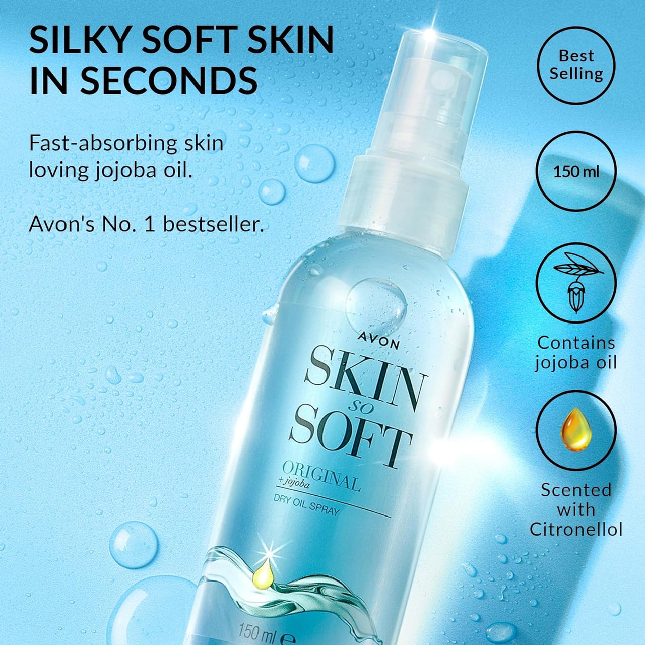 Skin so Soft Dry Oil Spray 150Ml | Locks in Moisture | Formulated with Jojoba Oil and Vitamin E | Quick Dry Formula | Cruelty Free,Clear