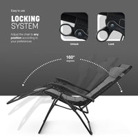 Thumbnail for Set of 2 XXL Premium Heavy Duty Textoline Zero Gravity Chairs - Luxurious Garden Recliners, Adjustable Headrest, Cup & Phone Holder, Foldable & Easy to Clean Patio Sun Loungers (Grey)