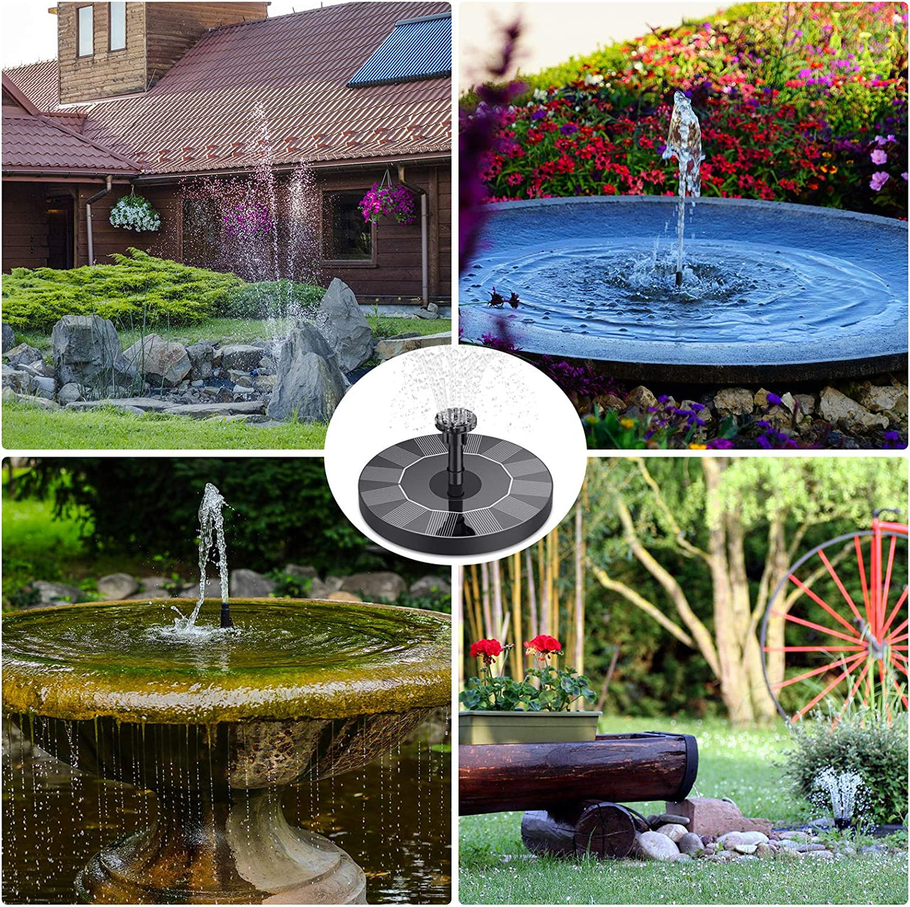 Solar Fountain Pump 1W Solar Water Pump Floating Solar Powered Fountain Kit with 6 Nozzles