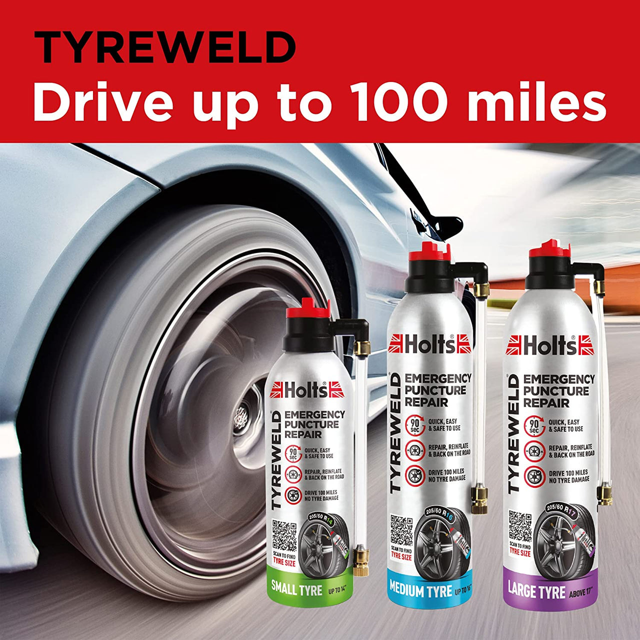 Tyreweld Puncture Sealant Emergency Tyre Repair Foam Car Puncture Repair Kit Sealant, Quick & Easy Flat Tyre Foam, Drive up to 100 Miles, No Tools Needed Unscented, 400Ml , Pack of 1