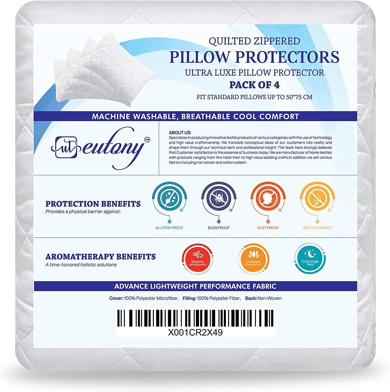 Pillow Protectors 4 Pack Quilted Zipped - Ultra Luxe Zipped Pillow Protectors, Quilted Pillow Protectors, Soft & Breathable Microfiber Pillowcase Protectors, Hypoallergenic 50 X 75Cm - White