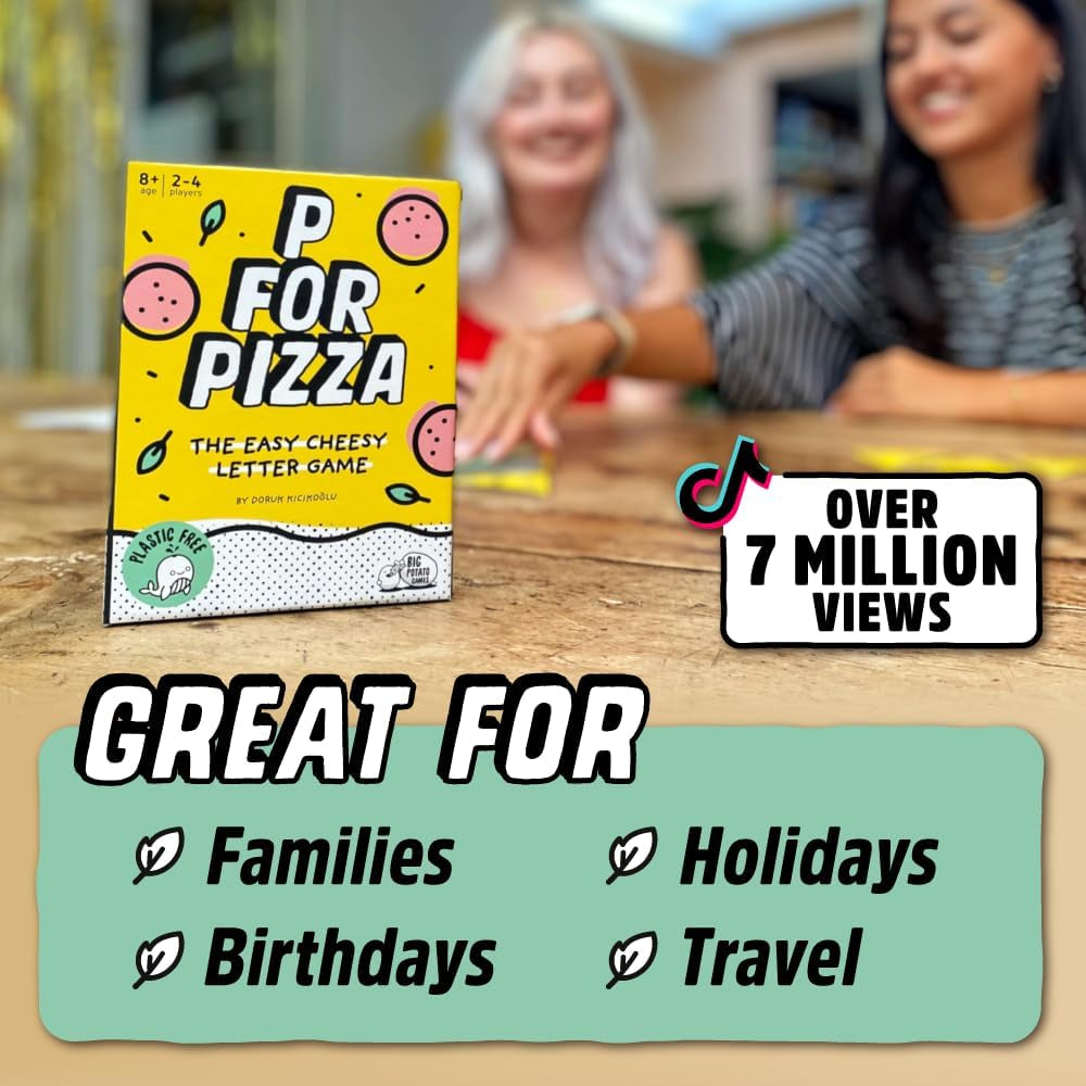 P for Pizza Board Game: Family Travel Game Great for Adults and Kids | Perfect for Holidays and Camping, Compact and Travel Friendly, Beach Game