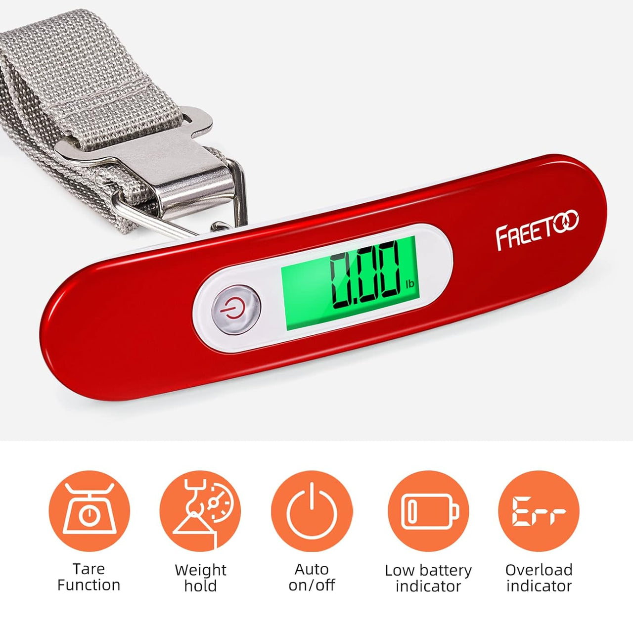 Luggage Scale Portable Digital Weight Scale for Travel Suitcase Weigher with Tare Function 110 Lb/ 50Kg Capacity Red