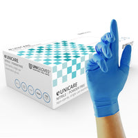 Thumbnail for Unicare GS0033 Nitrile Examination - Multipurpose Powder Free Disposable Gloves, Box of 100 Gloves, Blue, Medium