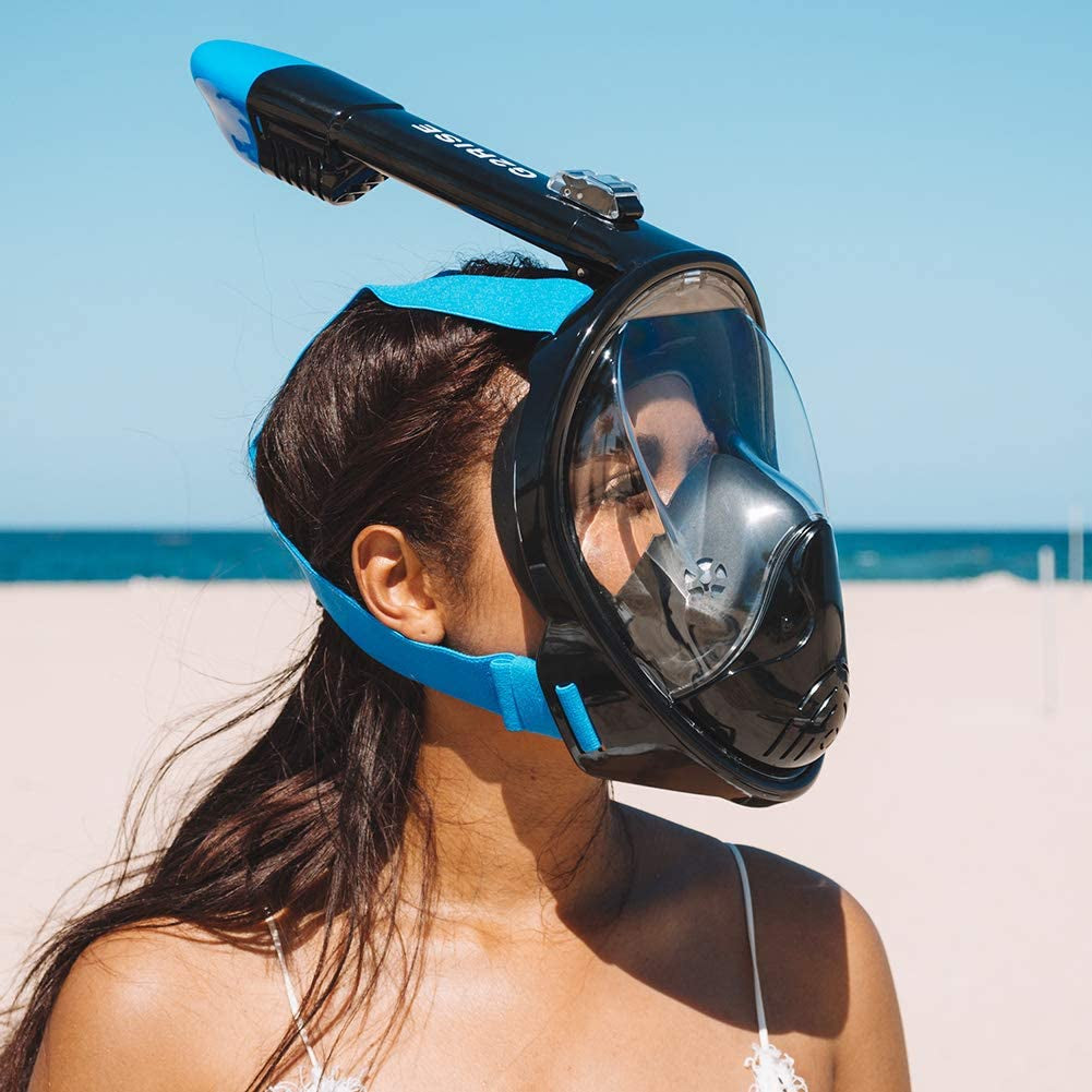 SN01 Full Face Snorkel Mask with Detachable Camera Mount, Anti-Fog and Foldable Design, Advanced Breathing System for a Safe Adults/Kids Snorkeling Experience