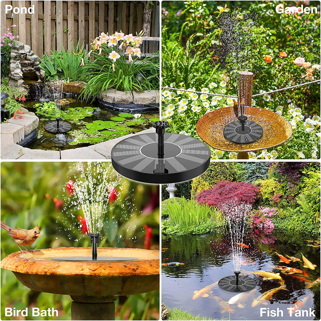 Solar Fountain Pump 1W Solar Water Pump Floating Solar Powered Fountain Kit with 6 Nozzles