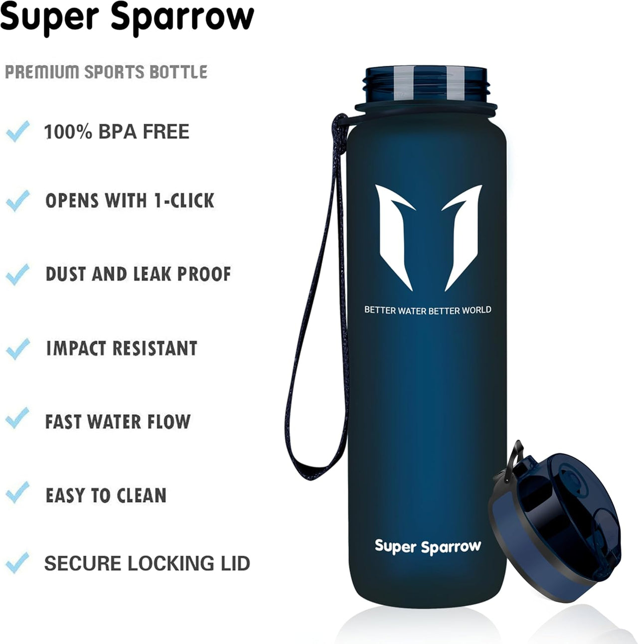 Sports Water Bottle - 350Ml & 500Ml & 750Ml & 1000Ml - Non-Toxic BPA Free & Eco-Friendly Tritan Co-Polyester Plastic - for Running, Gym, Yoga, Outdoors and Camping