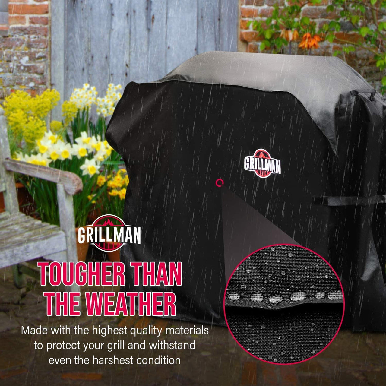 Premium BBQ Cover, Gas Barbecue Cover Fits Weber BBQ, Char Broil, Outback & More, Waterproof, Heavy Duty, Windproof, Rip-Proof & UV Resistant Barbecue Covers (147L X 61W X 122H Cm, Black)