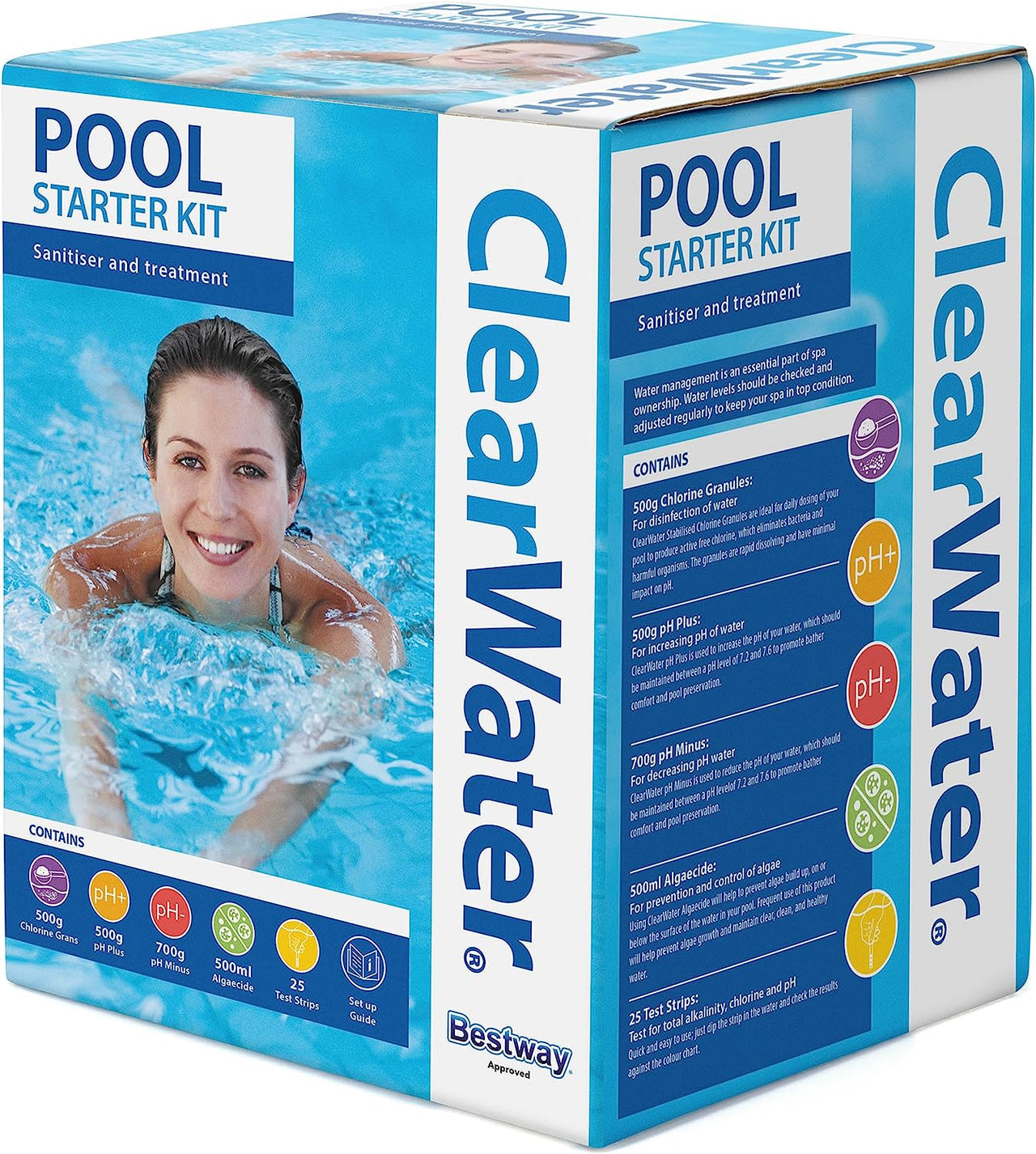 CH0017 Pool Chemical Starter Kit for above Ground Pool and Paddling Pool Water Treatment (Includes Chlorine, Ph Minus, Ph Plus, Algaecide and Test Strips)