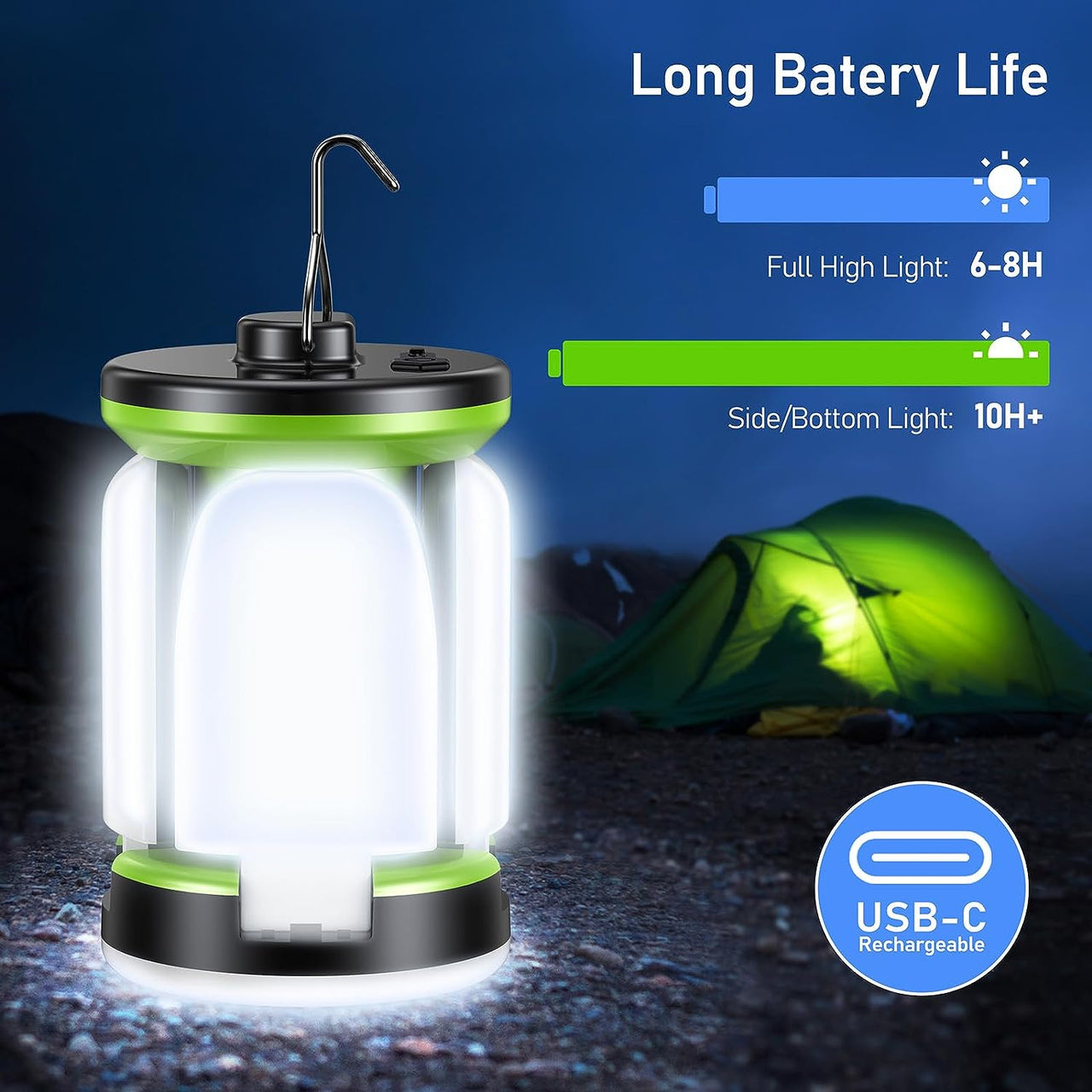 Camping Lantern Rechargeable, Camping Lights Lamp - 7 Light Modes 60 LED Ultra Bright LED Tent Light 10+ Hrs Battery Life for Camping, Emergency, Fishing, Hiking Etc.