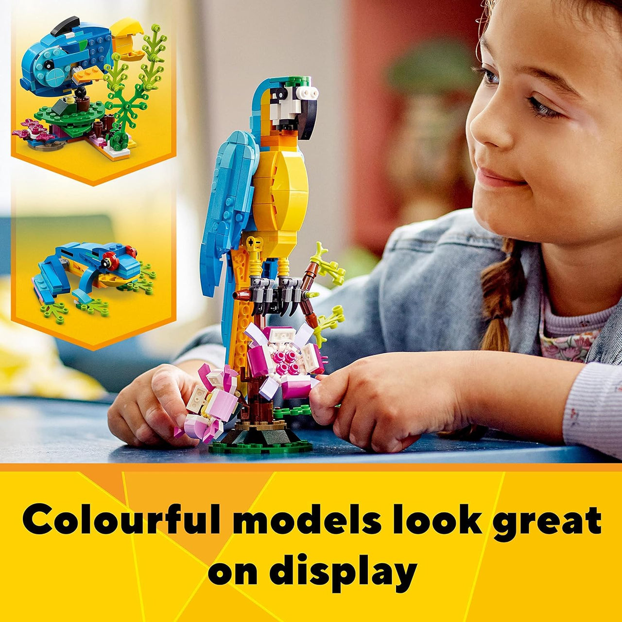 Creator 3 in 1 Exotic Parrot to Frog to Fish Animal Figures Building Toy, Creative Toys for Kids Aged 7 and up 31136