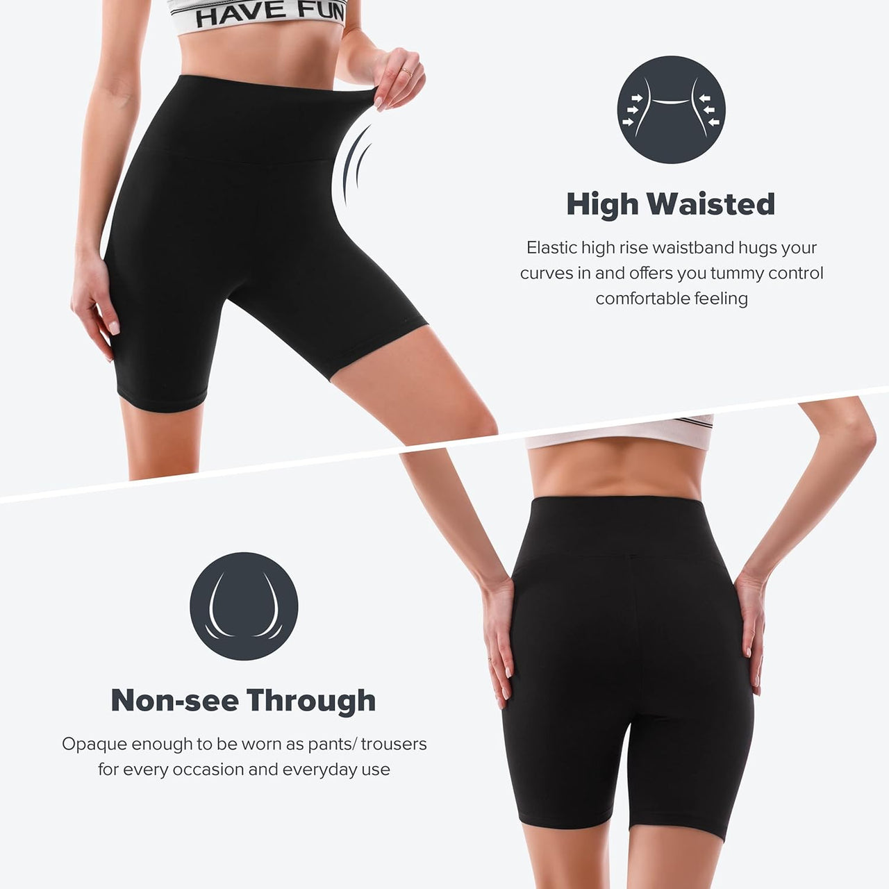 High Waisted Cycling Shorts Women - Tummy Control Buttery Soft Biker Yoga Running Gym Black Workout Athletic Shorts