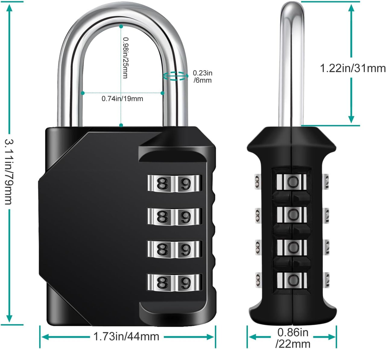 Combination Locker Padlock, 4 Digit Coded Padlock, Gym Lock, School Locker Lock, Weatherproof Combination Lock Outdoor (Black)