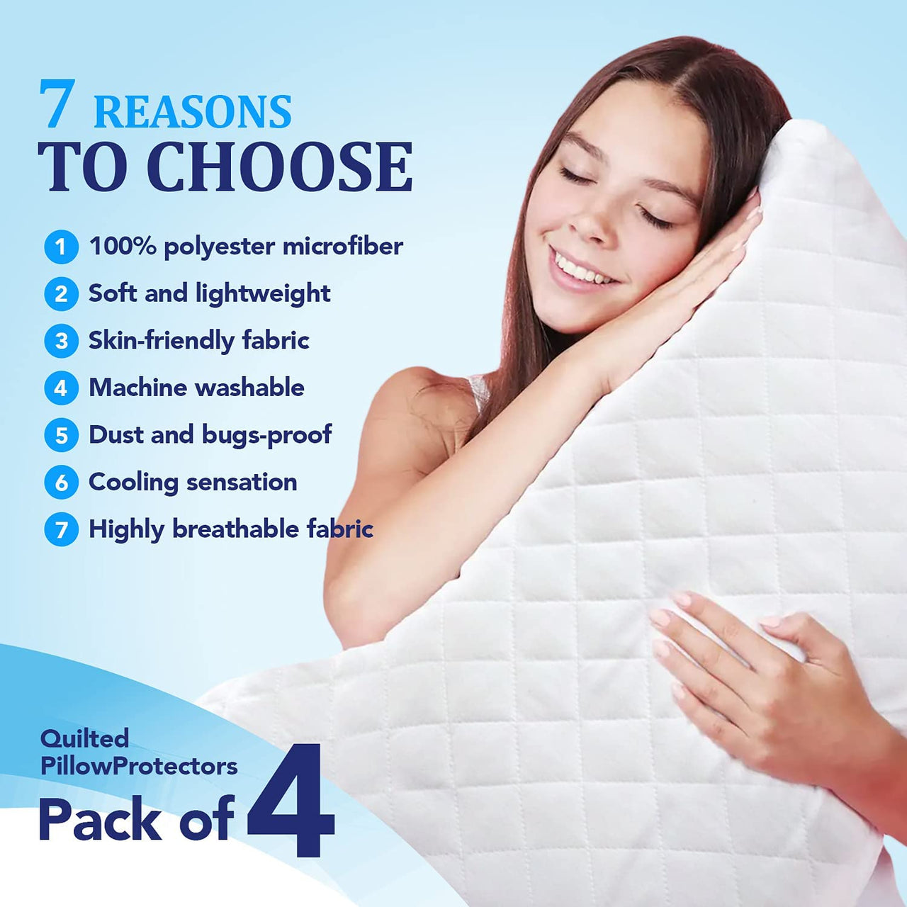 Pillow Protectors 4 Pack Quilted Zipped - Ultra Luxe Zipped Pillow Protectors, Quilted Pillow Protectors, Soft & Breathable Microfiber Pillowcase Protectors, Hypoallergenic 50 X 75Cm - White