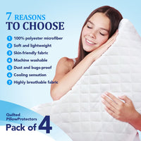 Thumbnail for Pillow Protectors 4 Pack Quilted Zipped - Ultra Luxe Zipped Pillow Protectors, Quilted Pillow Protectors, Soft & Breathable Microfiber Pillowcase Protectors, Hypoallergenic 50 X 75Cm - White