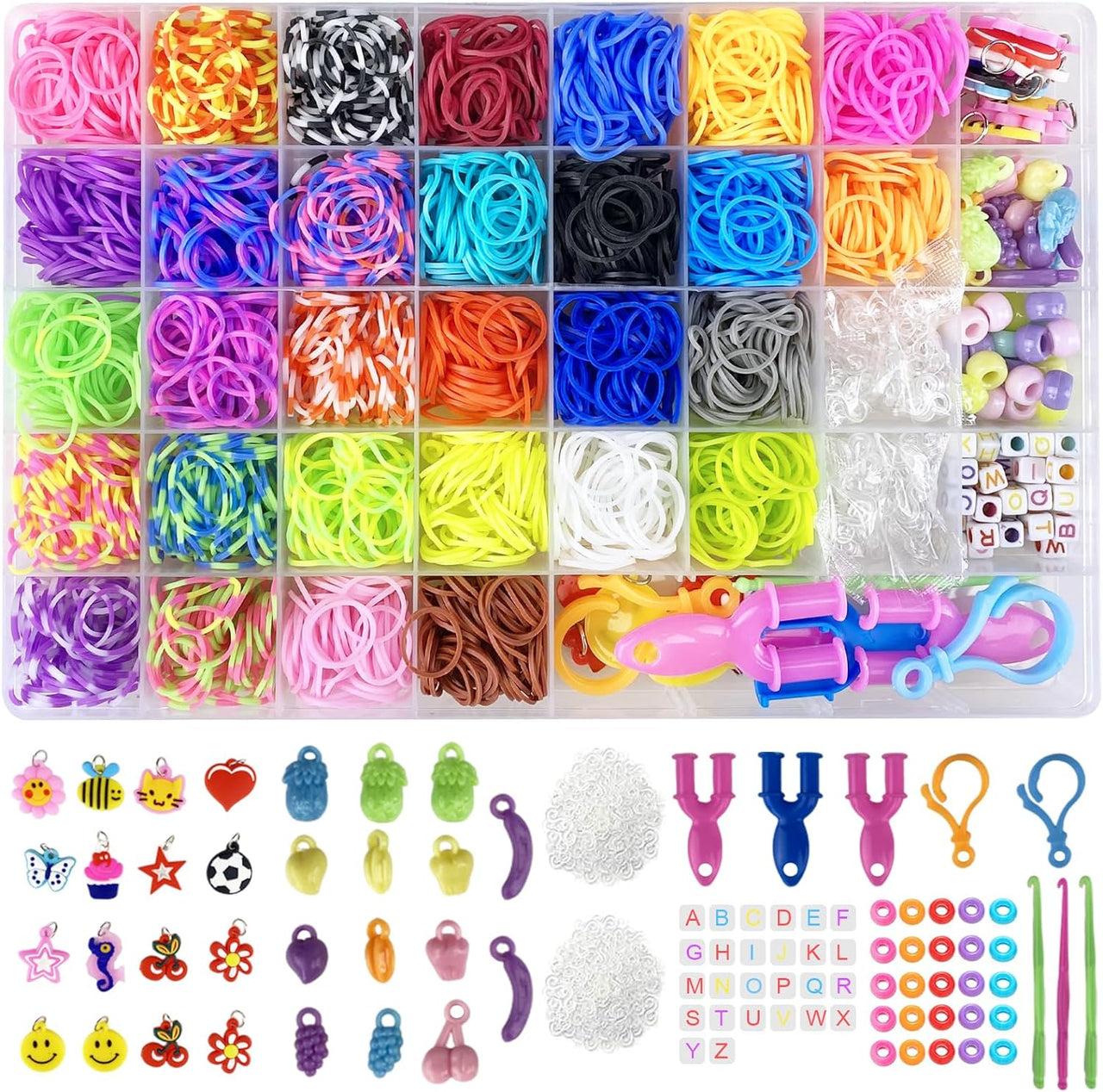 2700+ Loom Bands Kit, 30 Colors Loom Rubber Bands with Clips Charms Beads and Other Accessories for DIY Friendship Bracelet Making Kits, Craft Kits, Best Halloween Christmas Birthday Gifts