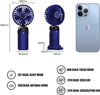 Thumbnail for Hand Held Fan,Portable Handheld USB Rechargeable Fans with 5 Speeds,Battery Operated Mini Fan Foldable Desk Desktop Fans with LED Display for Home Office Bedroom Outdoor Travel (Darkblue)