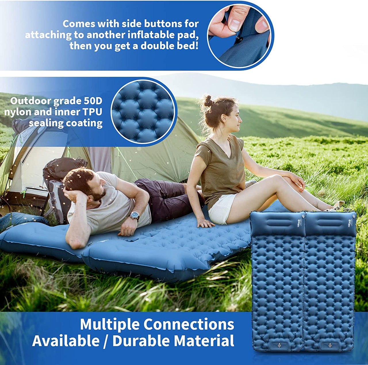 Sleeping Pad - Ultralight Inflatable Sleeping Mat with Built-In Foot Pump, Durable Compact Waterproof Camping Air Mattress for Camping, Backpacking, Hiking, Tent Trap Traveling