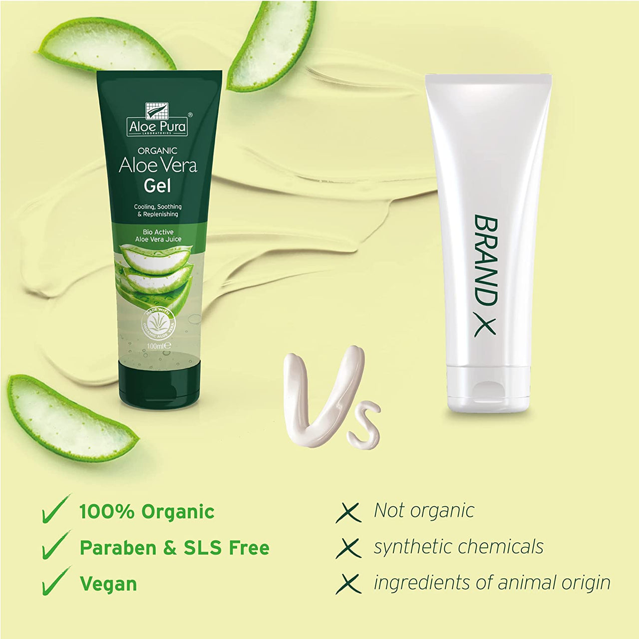 , Organic Aloe Vera Gel, Natural, Vegan, Cruelty Free, Paraben & SLS Free, Cooling, Soothing, 100Ml