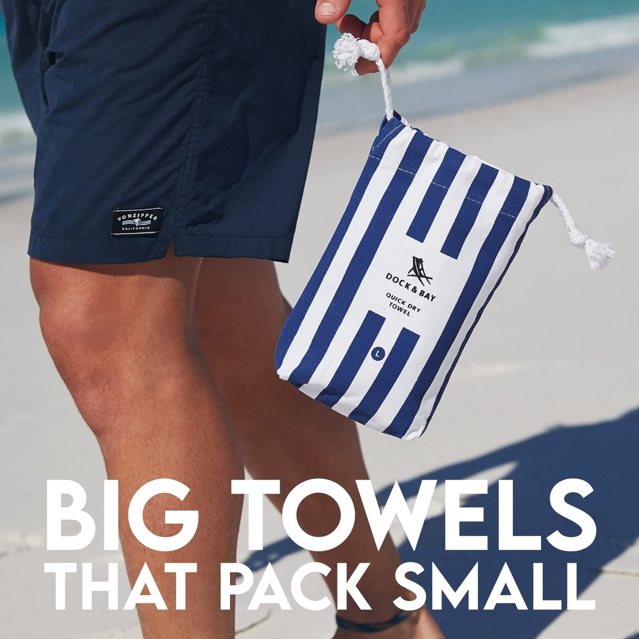 Beach Towel - Quick Dry, Sand Free - Compact, Lightweight - 100% Recycled - Includes Bag - Cabana - Whitsunday Blue - Large (160X90Cm, 63X35)