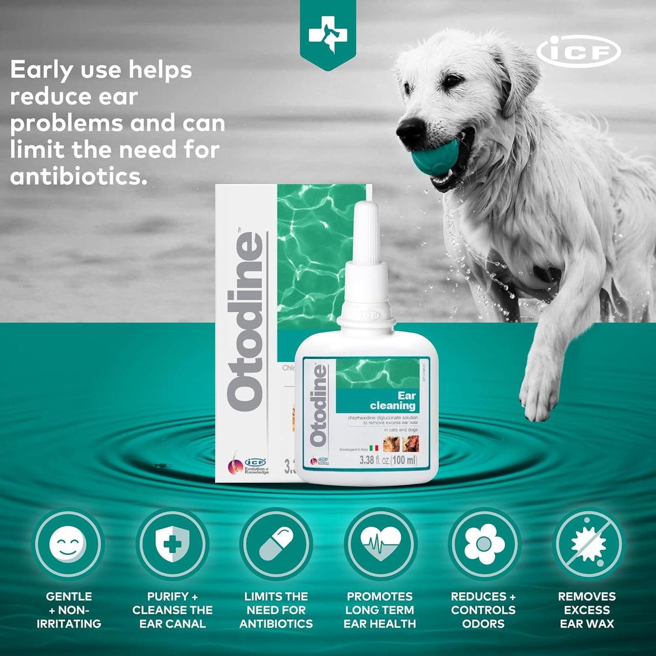 Otodine | Cat & Dog Ear Cleaner Solution | Dog Ear Drops to Stop Wax Build Up, Head Shaking, Discomfort, Ear Odour & Scratching | 100Ml