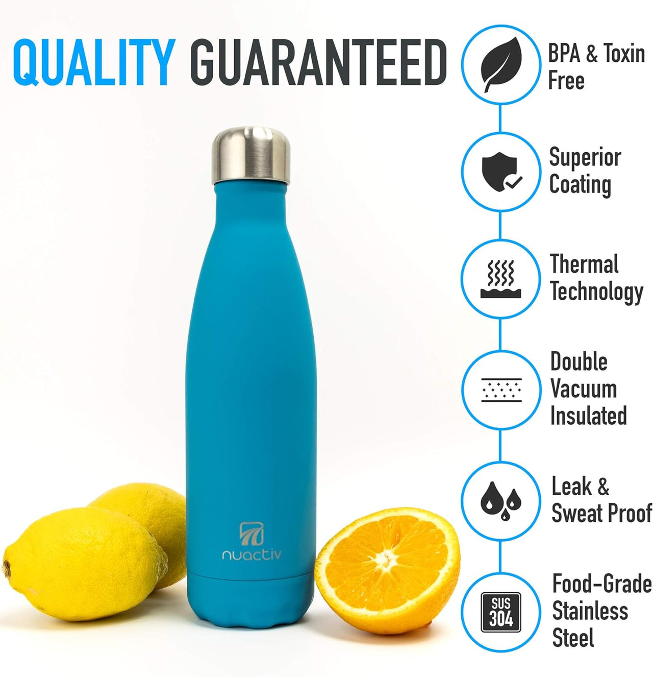 Stainless Steel Insulated Water Bottle, Vacuum Flask BPA Free, 12Hrs Hot & 24Hrs Cold Drinks, Thermal Metal Sports Bottles 500Ml, Leakproof Double Wall Drinking for Kids, Gym, Running, Travel