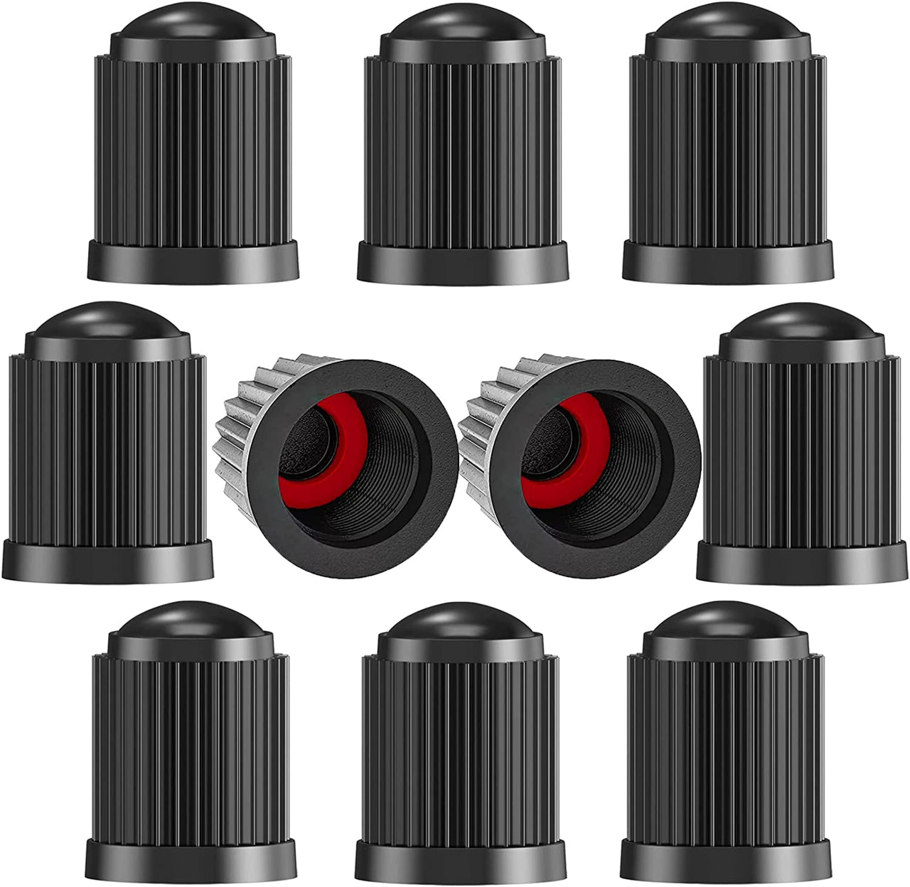 ® 10PCS Tyre Valve Caps, with O Seal Ring, Universal Stem Dust Covers for SUV, Cars, Bike, Motorcycles, Trucks, Heavy-Duty, Airtight Seal, Screw-On, Easy to Operation (10 Pack Black)