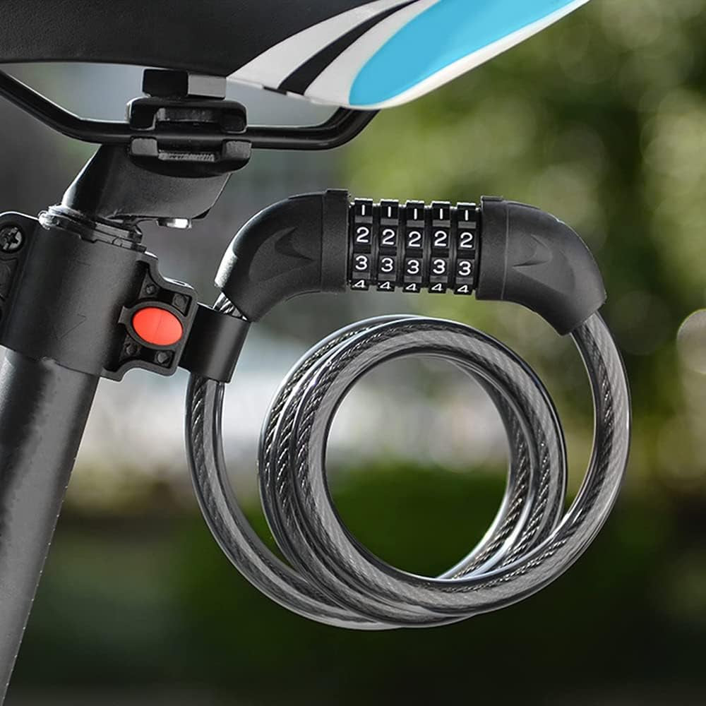 Bike Lock High Security 5 Digit Resettable Combination Coiling Cable Lock Best for Bicycle Outdoors, 1.2Mx12Mm