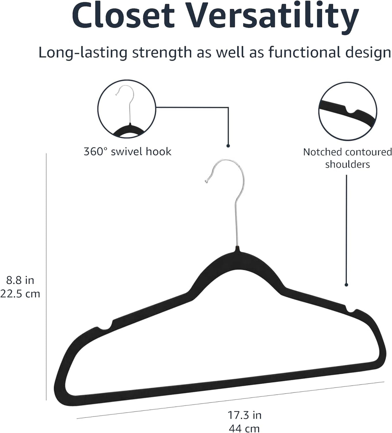 Slim Velvet Non-Slip Suit Hangers - 30-Pack, Black/Silver