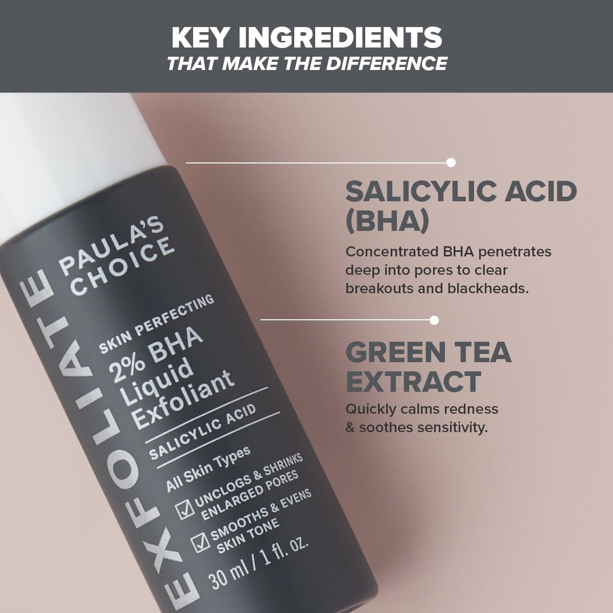 SKIN PERFECTING 2% BHA Liquid Exfoliant - Face Exfoliating Peel Fights Blackheads & Enlarged Pores - with Salicylic Acid - Combination & Oily Skin - 30 Ml