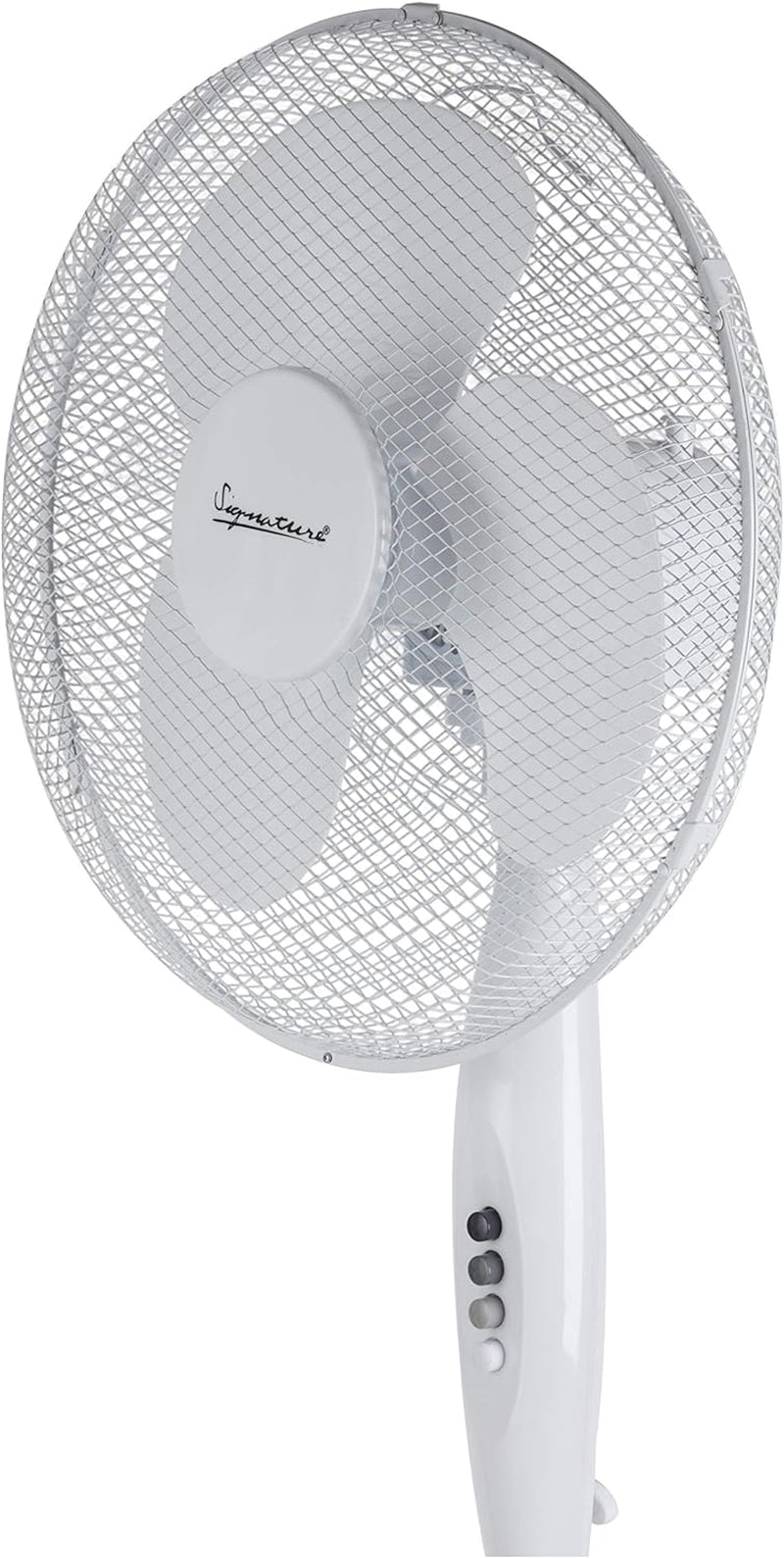 S40011 Portable 16 Inch Oscillating Pedestal Fan with Adjustable Tilt Angle and Height, 3 Plastic Blades, 3 Speed Settings, Carry Handle, White