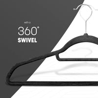 Thumbnail for Velvet Hangers 20 Pack - Non-Slip Clothes Hangers with Tie Bar & 360° Hook - Durable & Sturdy, Space-Saving Wardrobe Organisers for Suits, Jackets & Clothes- Home Storage Solution (Black)