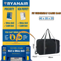 Thumbnail for For Ryanair Airlines Underseat Cabin Bag 40X20X25 Foldable Travel Duffel Bag Holdall Tote Carry on Luggage Overnight for Women and Men 20L (Black (With Shoulder Strap))