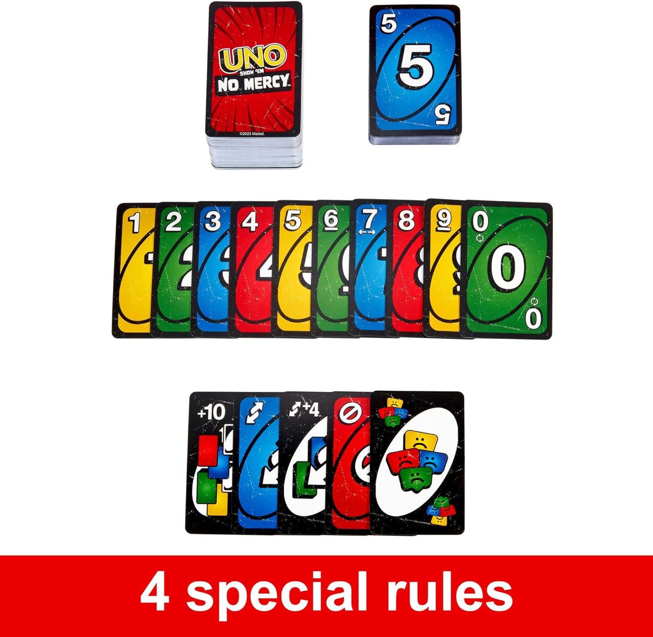 UNO Show ?Em No Mercy Card Game for Kids, Adults & Family Parties and Travel with Extra Cards, Special Rules and Tougher Penalties., HWV18