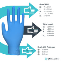 Thumbnail for Unicare GS0033 Nitrile Examination - Multipurpose Powder Free Disposable Gloves, Box of 100 Gloves, Blue, Medium