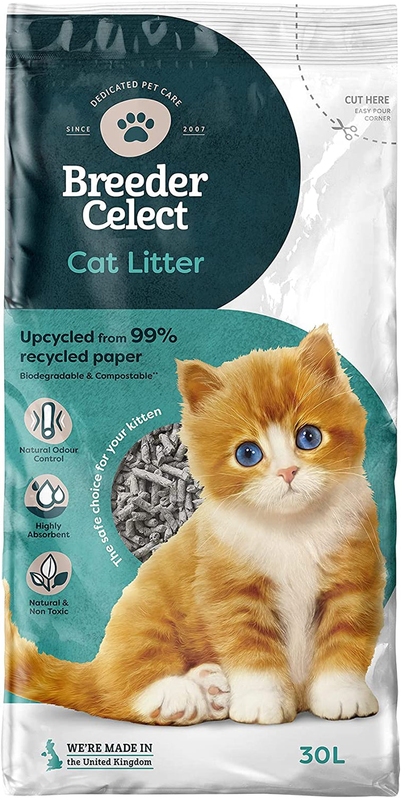 Recycled Paper Cat Litter, 30 L (Pack of 1)