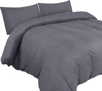 Thumbnail for Duvet Cover Double - Soft Microfibre Polyester - Bedding Quilt Cover Set, with Pillow Cases (Grey)